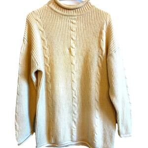 VTG Inisfree Fisherman Sweater Wool Roll Neck Ireland Cream Chunky Knit Men’s M